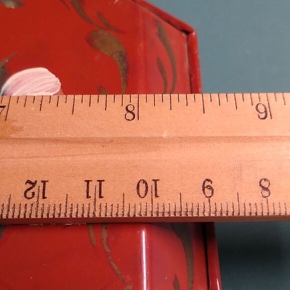 Red Toleware Silent Butler Crumb Tray Ash Receiver Floral Cottagecore - Picture 8 of 8